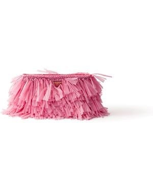 Prada Cartera De Mano Mediana De Croché Con Flecos - Rosa