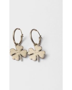 Prada Metal Hoop Earrings With Charm - White