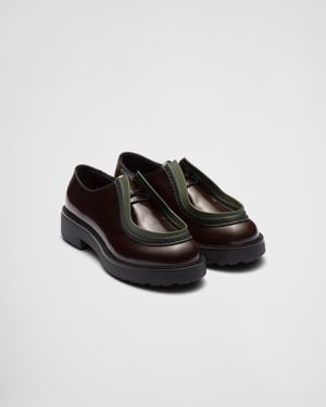 Prada Scarpe Stringate Diapason In Pelle Spazzolata Opaca - Nero