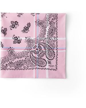 Prada Pañuelo De Algodón Estampado, 65 X 65 Cm, Mujer - Rosa