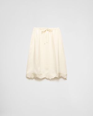 Prada Embroidered Silk Habutai Full Skirt - White