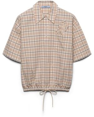 Prada Top De Popelín Bordado De Cuadros, Mujer, Talla - Blanco