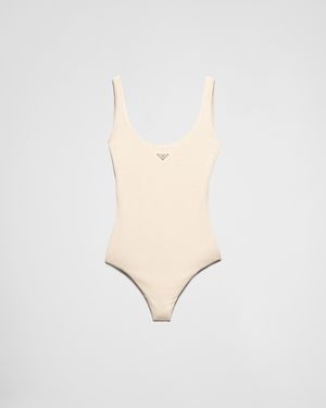 Prada Maillot De Bain Une Pièce En Jersey À Strass - Blanc