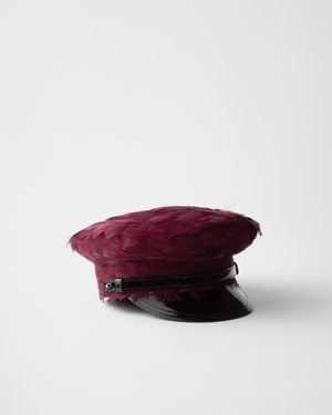 Prada Patent Leather And Feather Hat - Red