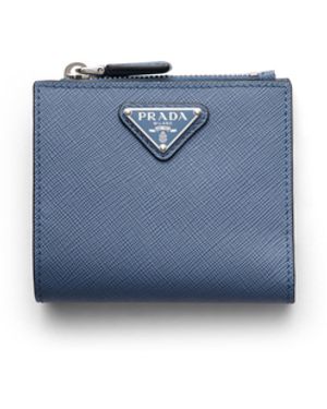 Prada Cartera Pequeña De Piel Saffiano, Hombre - Azul