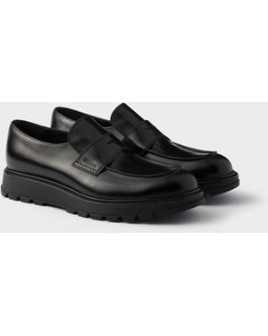Prada Brushed Leather Loafers - Black