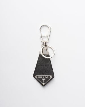 Prada Llavero En Piel Saffiano, Hombre - Blanco
