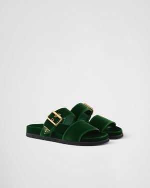 Prada Mules En Velours - Vert