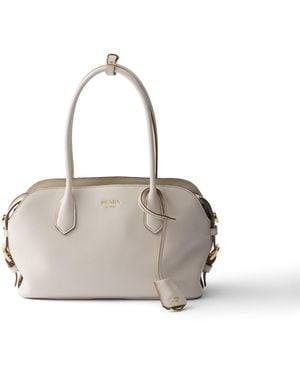 Prada Bolso Tote Signet De Piel Mediano, Mujer - Blanco