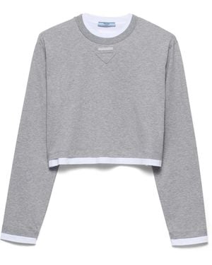 Prada Camiseta De Manga Larga En Punto De Algodón, Mujer, Talla - Gris