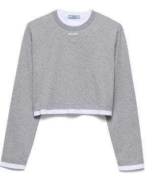 Prada Camiseta De Manga Larga En Punto De Algodón, Mujer, Talla - Gris