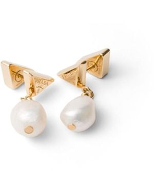 Prada Pendientes De Metal Con Perlas, Mujer - Blanco