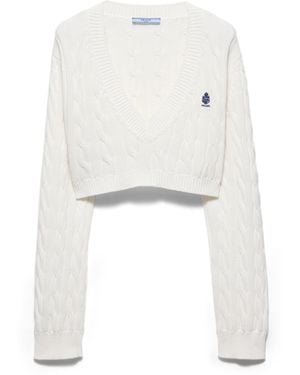 Prada Jersey De Algodón Con Escote En V, Mujer, Talla - Blanco