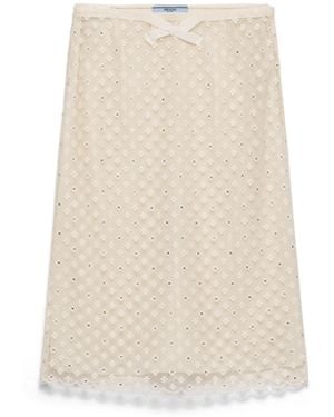 Prada Falda De Encaje Bordada, Mujer, Talla - Blanco