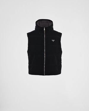 Prada Hooded Technical Fabric Down Vest - Black