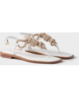 Prada Zehensteg-Sandalen Aus Leder - Weiß