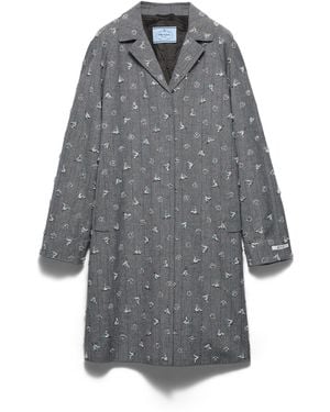 Prada Abrigo De Botonadura Simple Con Bordado De Rayas Diplomáticas, Mujer, Talla - Gris
