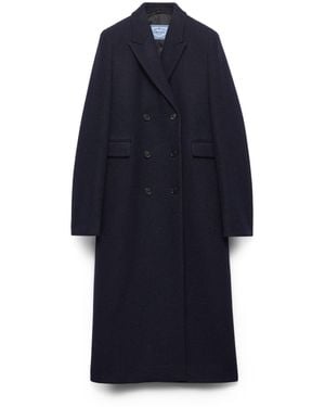 Prada Abrigo De Botonadura Doble De Lana Shetland, Mujer, Talla - Azul