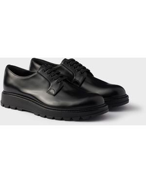 Prada Chaussures À Lacets En Cuir Brossé - Noir