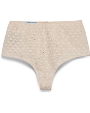 Prada Braguitas Con Ribete De Encaje Con Pedrería, Mujer, Talla - Blanco