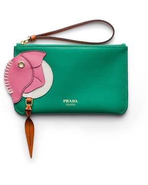 Prada Pouch De Piel Con Cremallera, Mujer - Verde