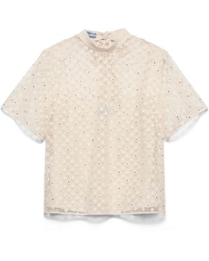 Prada Top De Encaje Bordado, Mujer, Talla - Blanco