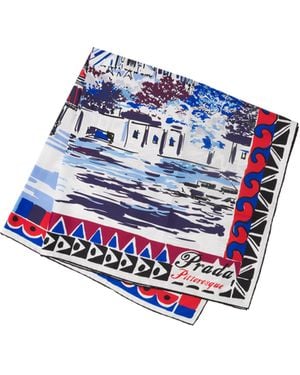 Prada Foulard Pittoresque Parigi 90 In Seta Stampata - Blu