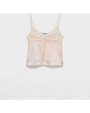 Prada Haut En Satin Et Dentelle Au Look Vintage - Blanc