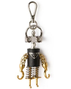 Prada Llavero Charm De Robot En Piel Saffiano, Hombre - Blanco