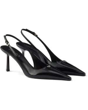 Prada Zapatos De Tacón Destalonado De Piel Cepillada, Mujer, Talla - Blanco