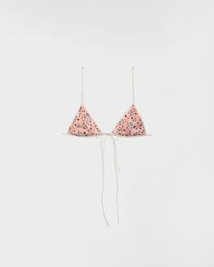 Prada Floral Print Georgette Bra - White