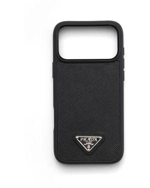 Prada Funda De Piel Saffiano Para Iphone 17 Pro Max, Hombre - Negro