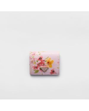 Prada Small Floral-Print Saffiano Leather Wallet - Pink