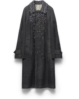Prada Abrigo De Sastre De Botonadura Simple En Tejido Mouliné Con Estampado Príncipe De Gales Y Sarga Bordada, Mujer, Talla - Azul