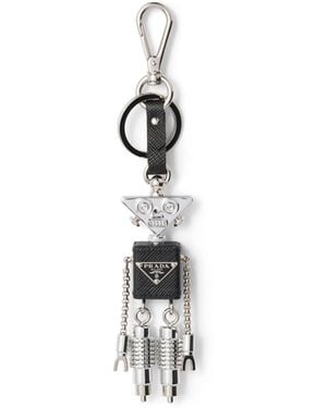Prada Llavero Charm De Robot En Piel Saffiano, Mujer - Blanco