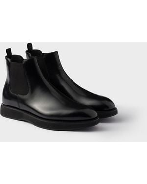 Prada Brushed Leather Chelsea Boots, Size 5,5 - Black