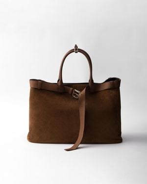 Prada Buckle Suede Bag With Belt - Brown