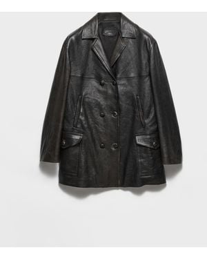 Prada Caban Croisé En Cuir Nappa - Noir