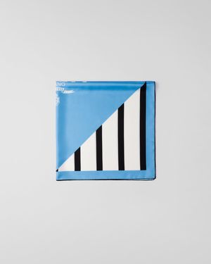 Prada Foulard En Soie À Imprimé Graphique - Bleu