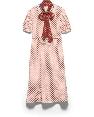 Prada Vestido De Marocain Con Estampado De Lunares, Mujer, Talla - Rosa