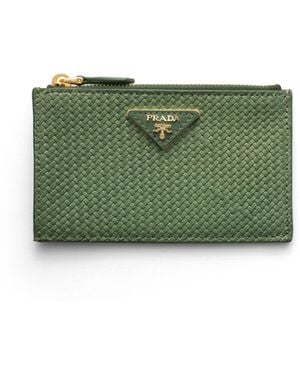 Prada Tarjetero De Piel Entrelazada Madras, Mujer - Verde