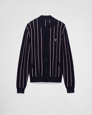 Prada Gestreifte Strickjacke Aus Wolle - Blau