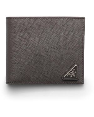 Prada Cartera De Piel Saffiano Con Monedero, Hombre - Gris