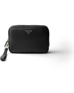 Prada Pouch De Piel, Hombre - Negro