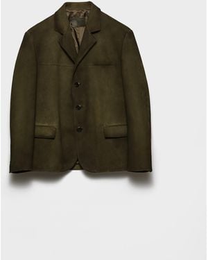 Prada Single-Breasted Suede Jacket - Green