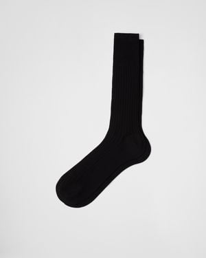 Prada Cotton Mid-Calf Socks, Size 10 - Black