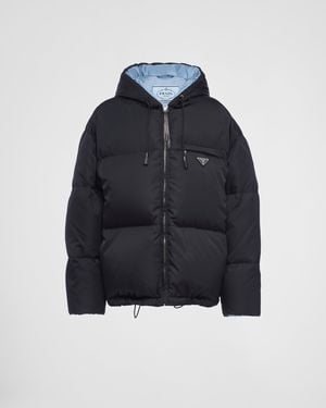 Prada Re-nylon Gabardine Hooded Down Jacket - Blue