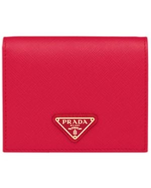 Prada Cartera Pequeña De Piel Saffiano, Mujer - Rojo
