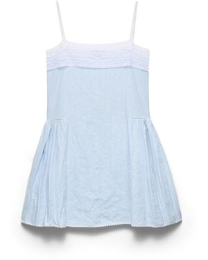 Prada Minivestido Bordado De Mezcla De Lino, Mujer, Talla - Azul