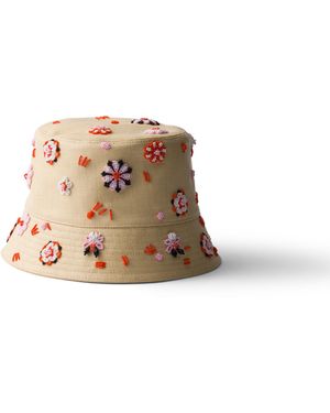 Prada Sombrero De Pescador De Lona Bordada, Mujer, Talla - Blanco